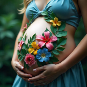 Kobieta w ciąży z kwiatami